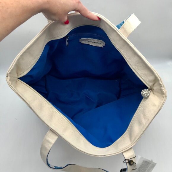 America & Beyond Cream and Blue Beaded Lobster Tote Bag - Picture 10 of 11